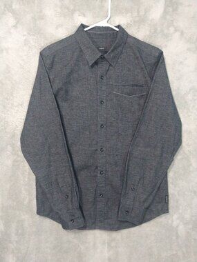 PrAna Shirt Mens Medium Gray Hemp Blend Slim Fit Long Sleeve Button Up